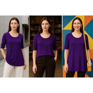 Eileen Fisher Women’s Petite Purple Tunic Top PM Scoop Neck Minimalist Artcore